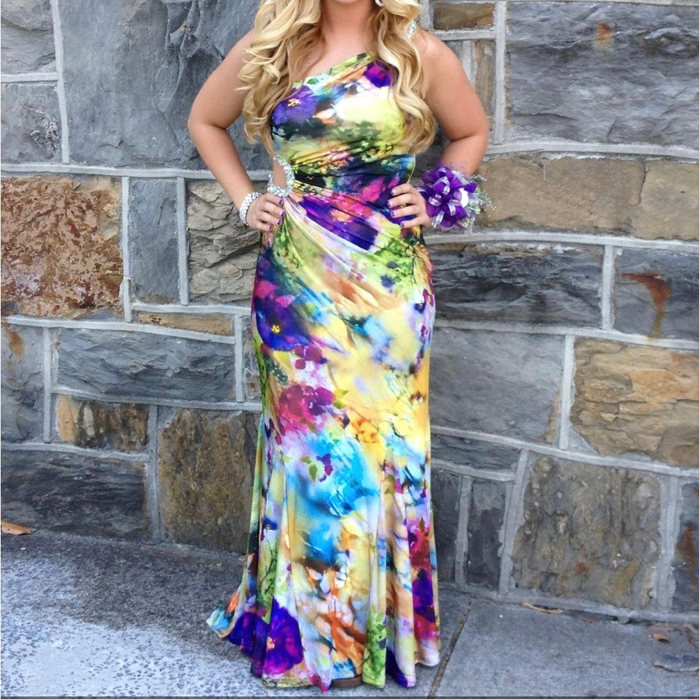 Stunning one shoulder multi-color prom dress
